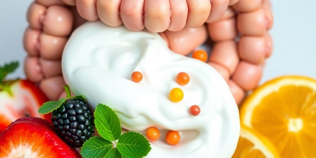 Yogurt and fruits representing probiotics for weight loss.