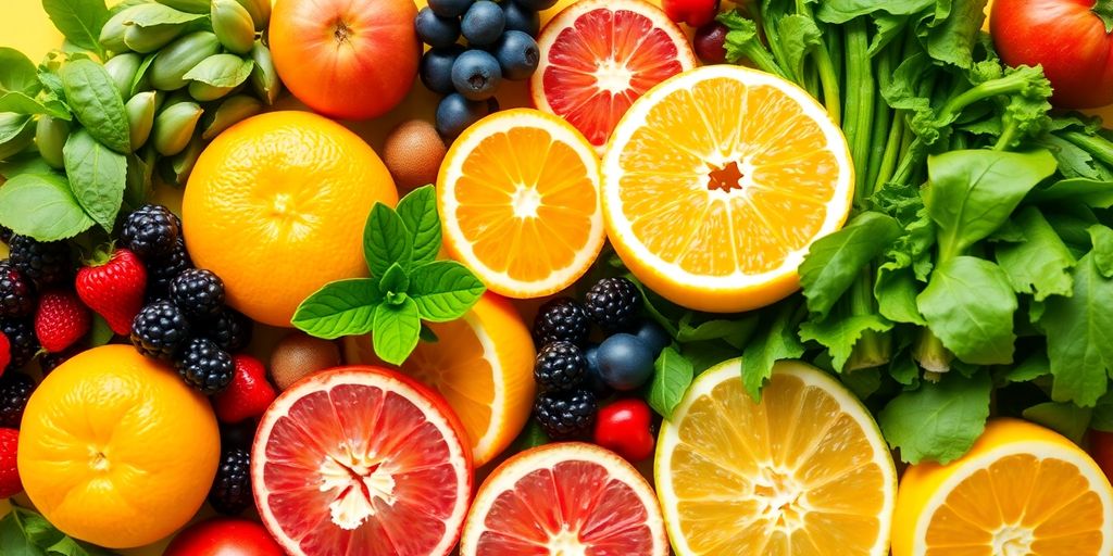 Colorful fruits and vegetables for boosting immune system.